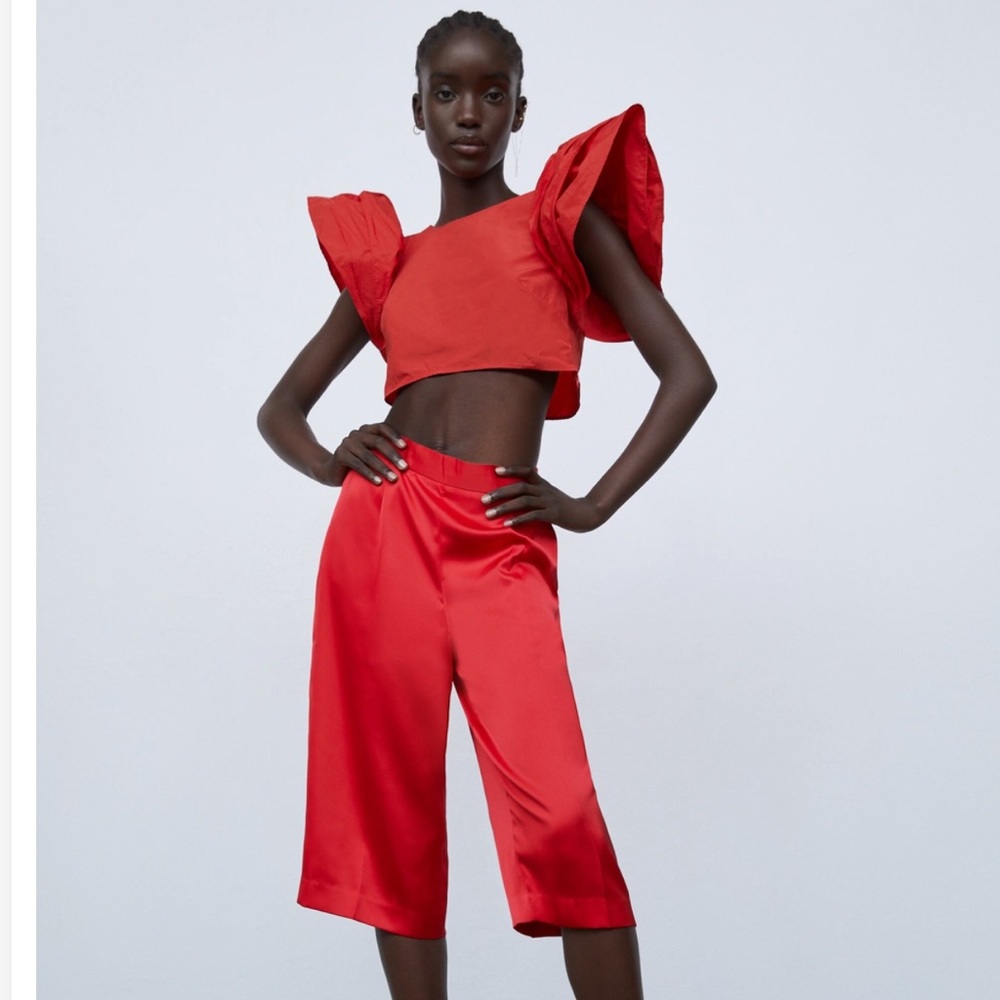Zara Red Frilly Sleeves Top Size L - Picture 3 of 7